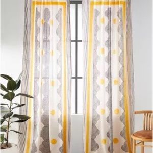 Anthropologie Yellow and Gray Patterned Curtains